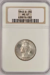 1943 D Washington Quarter Business Strike NGC MS 67 MS67 Gem Coin 25C - Picture 1 of 2