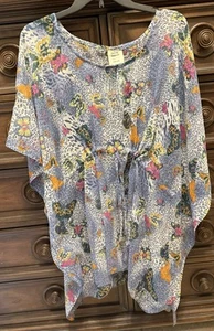 Seven Islands New York swimsuit coverup sheer blouse dolman sleeves Butterflies - Picture 1 of 4