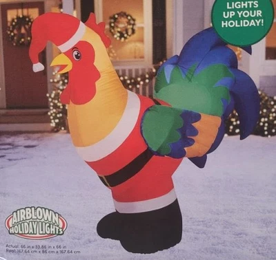GEMMY 6.5 FT ROOSTER IN SANTA SUIT AIRBLOWN LIGHTED YARD INFLATABLE