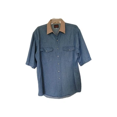 90 Y2K De Colección Liso Western Wear Denim Cuello Caqui LG Perla Yugo a Presión Hombro  Foto 1 de 4