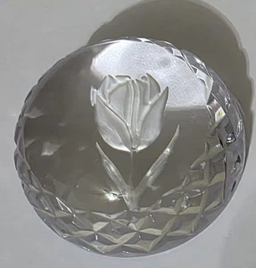 Waterford Crystal Paperweight Reverse Etch Tulip Round Dome Clear 3.5" Diameter - Picture 1 of 3