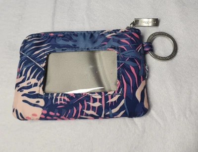 Baggallini RFID Soporte Cremallera Billetera Llavero Estampado Hoja Tropical Azul Marino Rosa Foto 1 de 4
