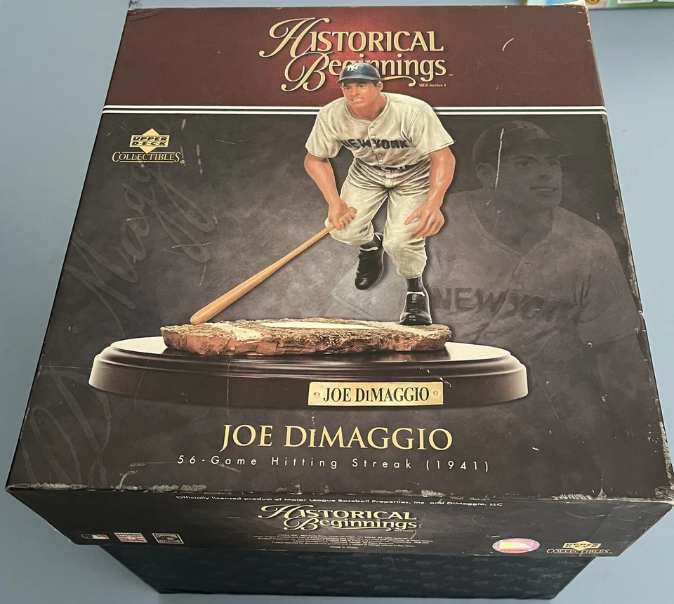 Estatua de Joe DiMaggio Yankees cubierta superior comienzos históricos con caja y embalaje Foto 1 de 4