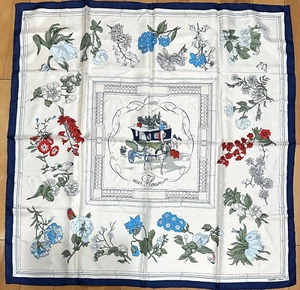HERMES Quai Aux Fleurs 100% Silk White Multi-color Carre 90cm Scarf #y4999 - Picture 1 of 11