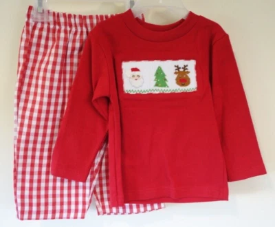 NWT Southern Sunshine Holiday Smocked  Outfit Boy's Size 12 Months - Image 1 of 2