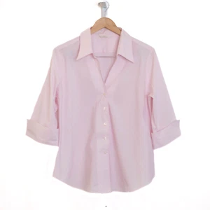 Marks & Spenser Womens US14  Button Up Shirt 3/4 Sleeve Pastel Pink Preppy Chic - Picture 1 of 6