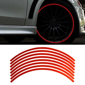 16pc Red Reflective Car Wheel Hub Rim Stripe Tape Decal Sticker Accessories Trim - Picture 1 of 12