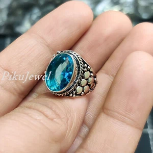 Anello da uomo attraente in argento sterling 925 con pietre preziose di... - Foto 1 di 9