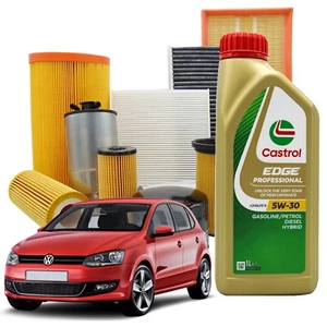 Kit Tagliando 4 Filtri E 5 Lt Olio Castrol 5w30 Vw Polo 6r 6c 1.6 Tdi Dal 2009 - Foto 1 di 8
