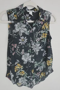 H&M ärmelloses Top Damen Größe 2 Blumenmuster Knopfleiste halbtransparent bunt - Bild 1 von 8