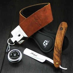 Cuir Sangle & Pâte Pour Rasoir Droit Affûtant Rasoir Coupe Gorge Homme - Foto 1 di 1