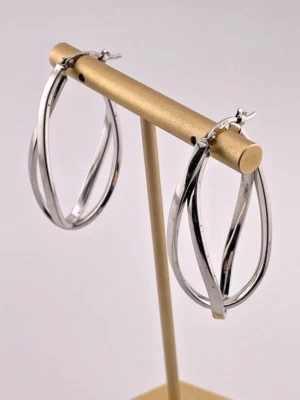 JACMEL JCM 925 STERLING SILVER ENTWINED OVAL HOOP EARRINGS 1.5" CASUAL 3749 - Image 1 of 4