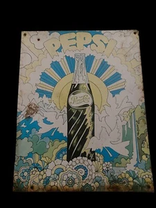 Pepsi Cola Glass Like Bottle Metal Tin Sign Vintage Style Bar Garage. RARE - Picture 1 of 2