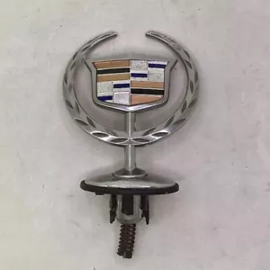 Cadillac Hood Ornament Crest Emblem Chrome Metal Oval Base OEM Vintage Used Part - Picture 1 of 8