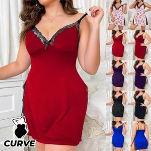 Plus Size Curvy Women Lace Slit Sexy Nightdress Babydoll Sleepwear Lingerie Robe - Picture 1 of 31