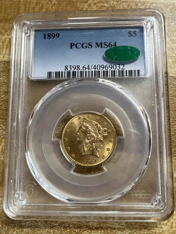 1899 $5 Gold Liberty Head MS64 PCGS (CAC) Cover
