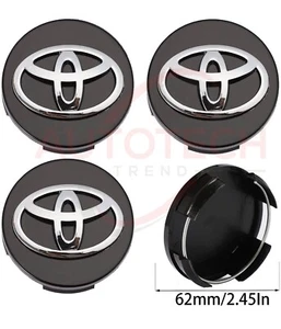 SET OF 4 TOYOTA WHEEL RIMS CENTER CAPS BLACK/CHROME LOGO 62MM CAMRY/COROLLA - Picture 1 of 5