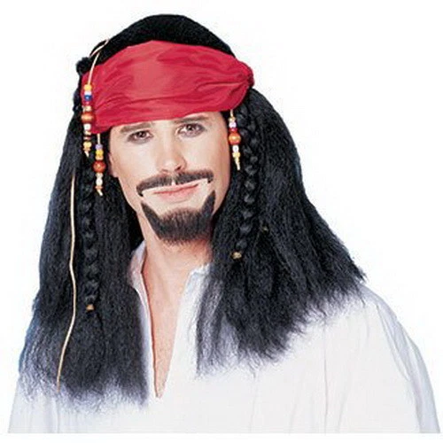 Pirate Buccaneer Wig W/ Attached Bandana Blk Synthetic Hair Character Wig - Image 1 of 1
