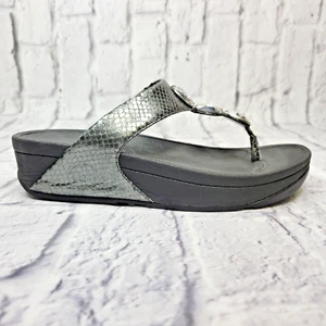 FitFlop Petra Womens Sandals Sz 6 Black Pewter Jeweled Thong Wedge Sandals - Picture 1 of 8