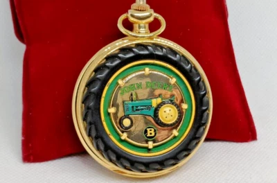 Collectible Franklin Mint John Deere Full Hunter Quartz Pocket Watch-VGC/Working - Image 1 of 4