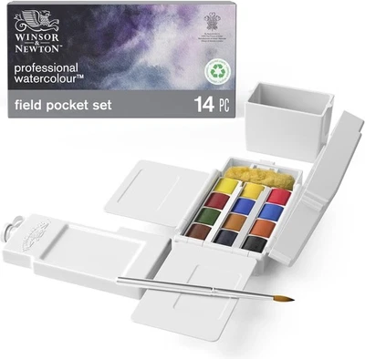 Winsor & Newton Professional Watercolor Field Pocket Set ~ 12 1/2 pans /14pc - Image 1 of 4