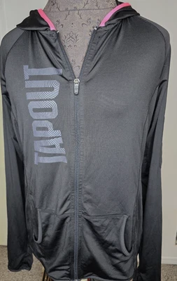 TAPOUT 女式黑色粉红色装饰工作连帽夹克大号 — 第 1/2 张图片