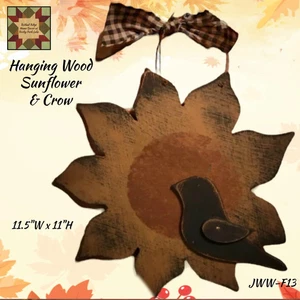 Sunflower &amp; Crow Hanging Wood Sign 11&quot;H - Picture 1 of 3