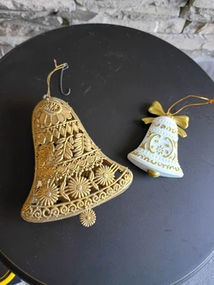 Vintage Filagree Gold Rubber Bell Plastic Christmas Ornaments 1940s-50 Victorian - Image 1 of 4