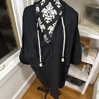 J Crew Mujer Mezcla de Lino Encubrimiento 3X Túnica Negra Algodón Nadar Ropa de Playa Foto 1 de 4