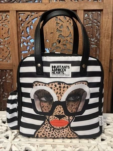 Bouffants & Broken Hearts Lunch Tote 10x9x4 Cheetah with Sunglasses Lipstick NEW - Picture 1 of 7