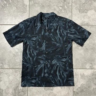 Теория Noll Lyocell лист печати лагерь воротник кнопка рубашка с коротким рукавом новый L - Изображение 1 из 4