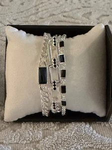 Bomb Party Luxe Layers Armband "Determined To Win" schwarzer Onyx versilbert - Bild 1 von 5