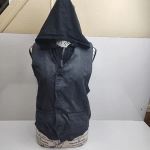 Carbon Y2K Hoodie Vest Plaid Inner Zip & Button Up Streetwear w/ Pockets Men's M - Picture 1 of 7