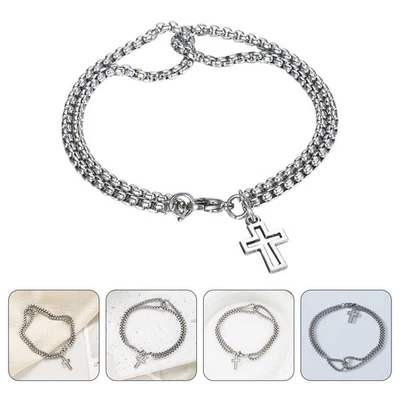  Cross Bracelet Stainless Steel Armbänder Für Männer Seilarmband Metallarmband - Bild 1 von 4