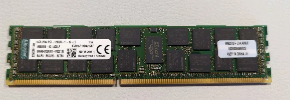 Kingston 16GB DDR3-1600 PC3-12800 2Rx4 ECC RDIMM Server Memory RAM KVR16R11D4 - Image 1 of 1