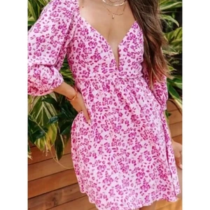 En Crème Pink Floral Open back Babydoll Dress Size S  - Picture 1 of 5