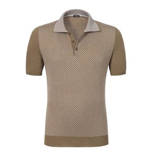 NWT $1525 KITON All-Monogram Cotton Polo Shirt in Sand Brown ITALY XL - Picture 1 of 3