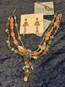 Juego de Pendientes Collar MAYA EVANGELISTA Vintage NUEVO STOCK ANTIGUO Perla Cristal Etiquetas - Imagen 1 de 11