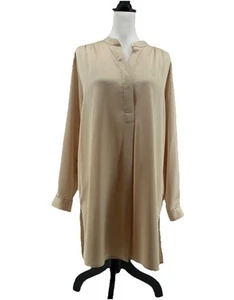 Anne Klein Shirt Dress Women’s Medium Champagne Crinkle Satin Shift Midi Boho - Picture 1 of 8