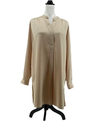 Vestido Camisa Anne Klein Para Mujer Mediano Champagne Arrugado Satén Cambio Midi Boho Foto 1 de 4
