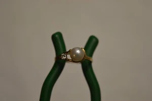 IMPRESIONANTE ANILLO DE PERLAS Y DIAMANTES DE ORO AMARILLO DE 14K 6,11 mm PERLA TALLA 6,5 - Imagen 1 de 6