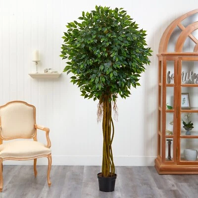 7.5’ UV Topiary Artificial Ficus Tree Home Decor (Indoor Outdoor). Retail $272 - Image 1 of 4