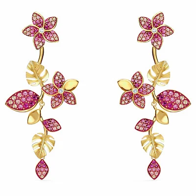 AUTHENTIC Swarovski Tropical Flower Pierced Earrings Pink, Gold-tone plated - Image 1 of 4
