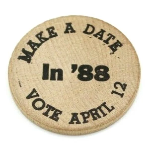 1988 Reelección Charles Colver Covina, CA Ayuntamiento Campaña Madera Níquel - Imagen 1 de 2