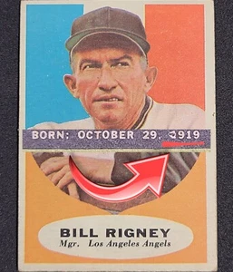 1961 Topps DOB Error Born 919AD Manager Bill Rigney #255  - Picture 1 of 14