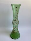 Antique Hand Blown Art Nouveau Bohemian Moser Green Vase Raised Gold 13,5?H