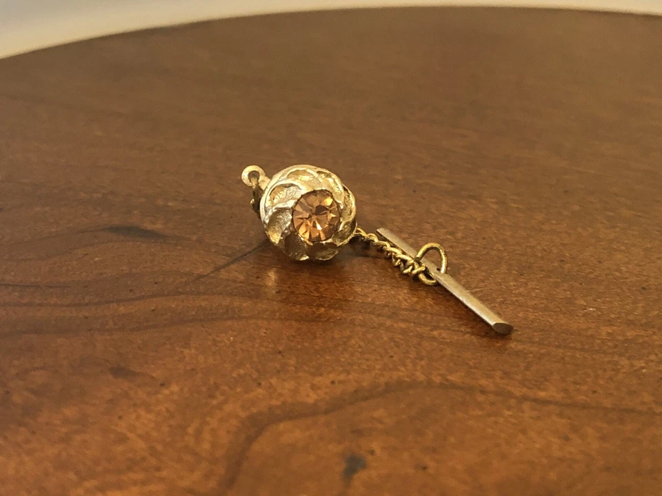 Tie Tack Volcano Orange Rivoli Glass vintage Tie Pin Men's - Image 1 of 1