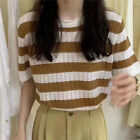 Knit Crop Top Striped T Shirt Women 2022 Summer Hollow Out Camisetas Fash(DB
