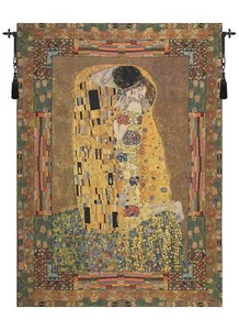 Klimt's The Kiss w/ border Tapestry 54x41, 76x54 in Jacquard Woven in Belgium - Picture 1 of 5