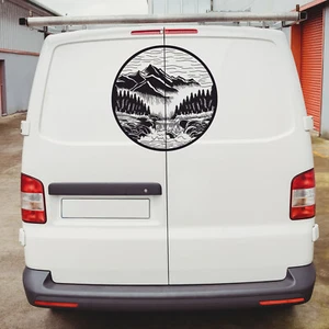Adesivi Auto Foresta Montagna Fiume Decalcomania Vinile Camper Furgone Finestra Camper - Foto 1 di 22
